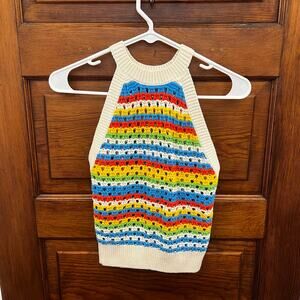 KITRI Women's XS Maddison Blue Knit Halter Top in Blue Multi Stripe NWOTS $109